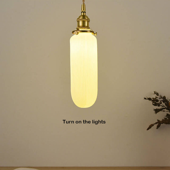 Contemporary Nordic Textured Ceramics 1-Light Long Jar Pendant Light For Bedroom