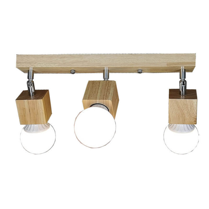 Modern Minimalist Ash Wood Iron Square 1/3-Light Flush Mount Ceiling Light For Living Room