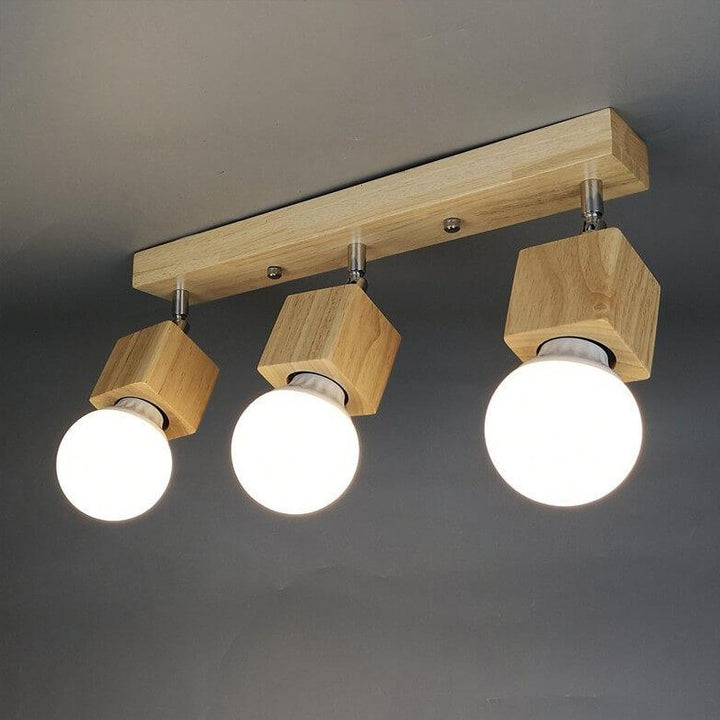 Modern Minimalist Ash Wood Iron Square 1/3-Light Flush Mount Ceiling Light For Living Room