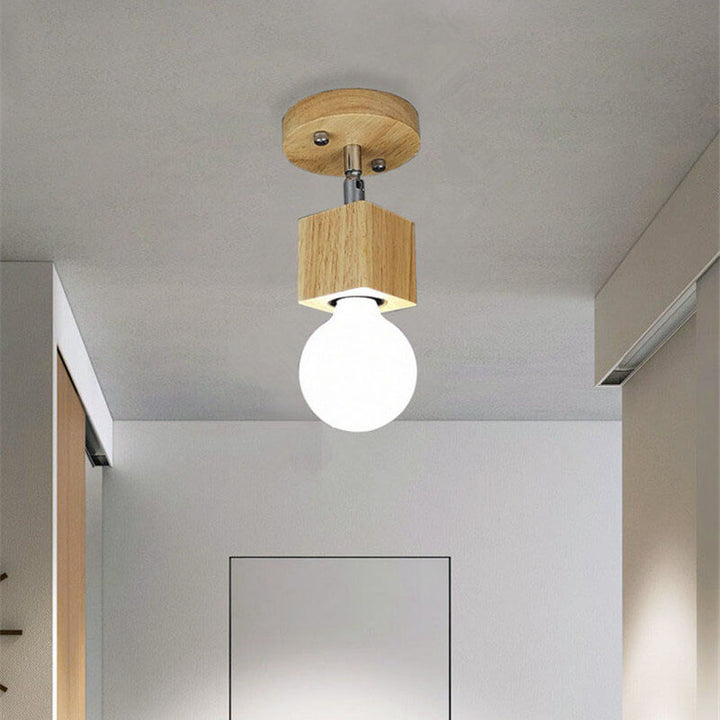 Modern Minimalist Ash Wood Iron Square 1/3-Light Flush Mount Ceiling Light For Living Room