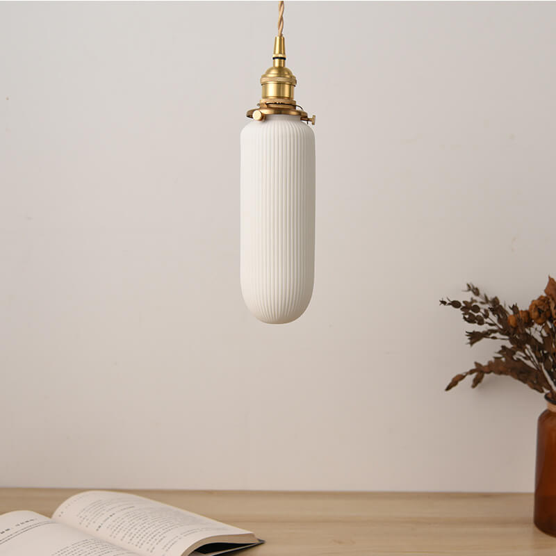Contemporary Nordic Textured Ceramics 1-Light Long Jar Pendant Light For Bedroom