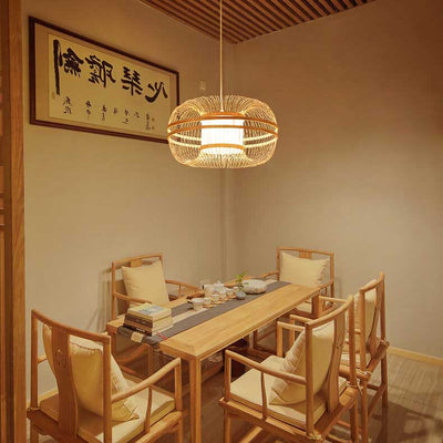 Japanese Element Bamboo Drum 1-Light Pendant Light