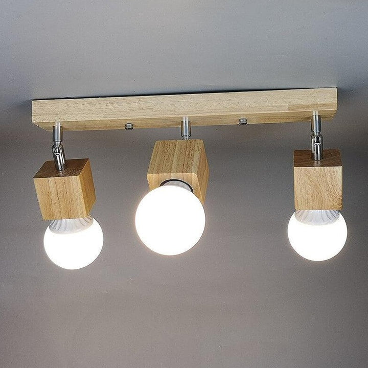 Modern Minimalist Ash Wood Iron Square 1/3-Light Flush Mount Ceiling Light For Living Room