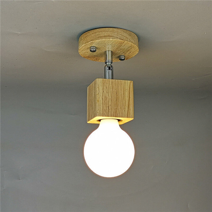 Modern Minimalist Ash Wood Iron Square 1/3-Light Flush Mount Ceiling Light For Living Room