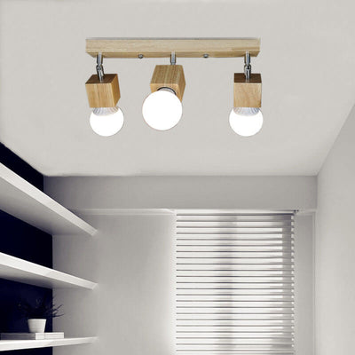 Simple Wooden Square 3- Light Flush Mount Ceiling Light