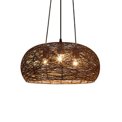 Moderne Rattanweberei 3-Licht-Kuppel-Pendelleuchte 