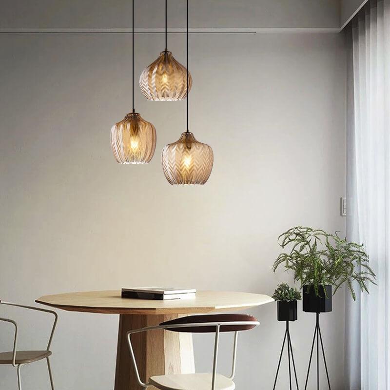 Lámpara colgante de barril de 1 luz de vidrio ondulado con textura nórdica 