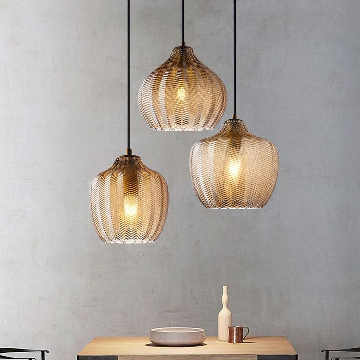 ضوء قلادة برميل زجاج متموج بنسيج نورديك بلمبة واحدة 