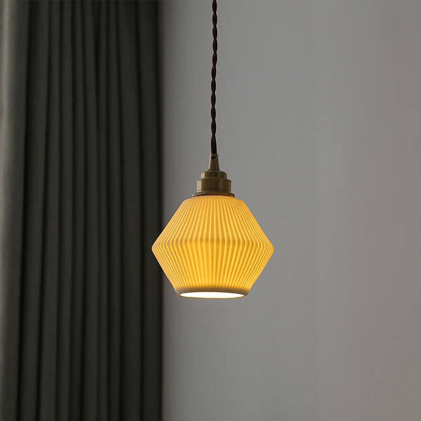 Vintage Ceramic Hexagonal Shape 1-Light Pendant Light