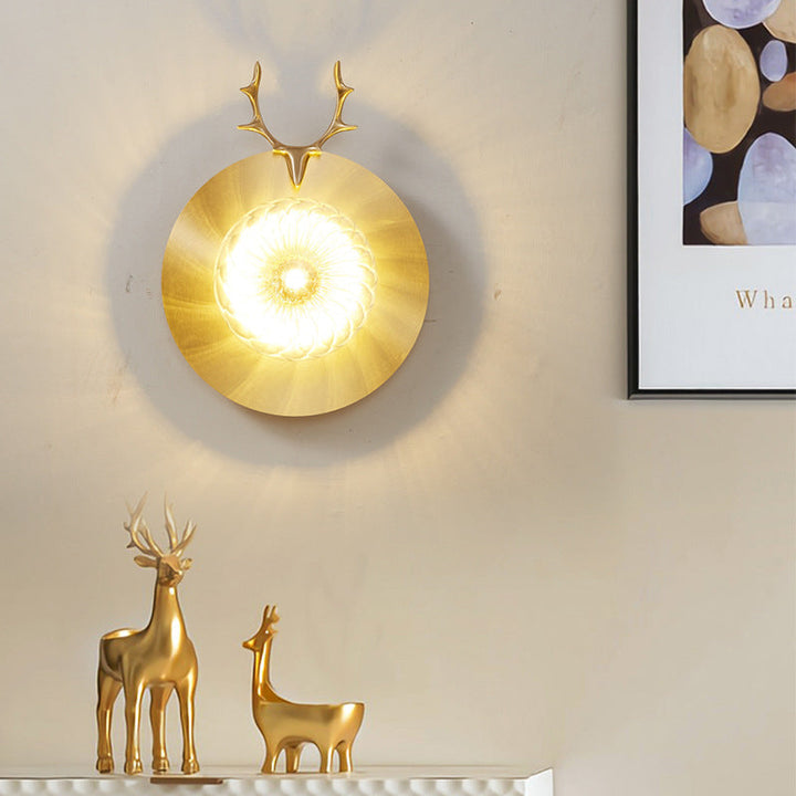 Applique murale industrielle tout en cuivre, lampe de luxe créative à tête de cerf à 1 lumière