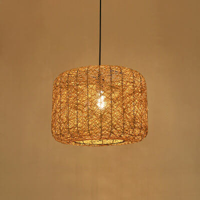 Modern Rattan Weaving 1-Light Cylinder Pendant Light