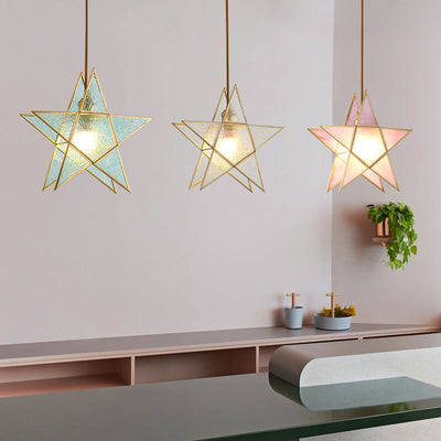 Modern Colorful Water-grain Glass 1-Light Pentagram Shaped Pendant Light