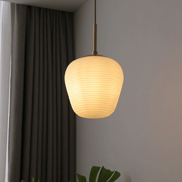 Minimalist Striped Glass Oval 1-Light Japanese Pendant Light