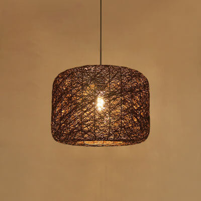 Modern Rattan Weaving 1-Light Cylinder Pendant Light