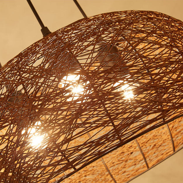 Moderne Rattanweberei 3-Licht-Kuppel-Pendelleuchte 