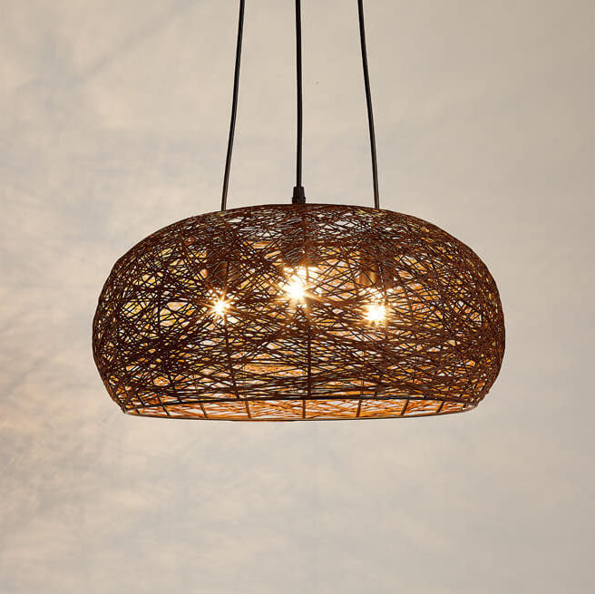 Moderne Rattanweberei 3-Licht-Kuppel-Pendelleuchte 
