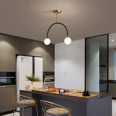 Minimalist Glass Ball 2-Light C Shape Semi-Flush Mount Lighting