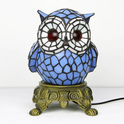 Lámpara de Mesa de Vidrio Tiffany Creative Owl Stained Glass de 1 Luz 