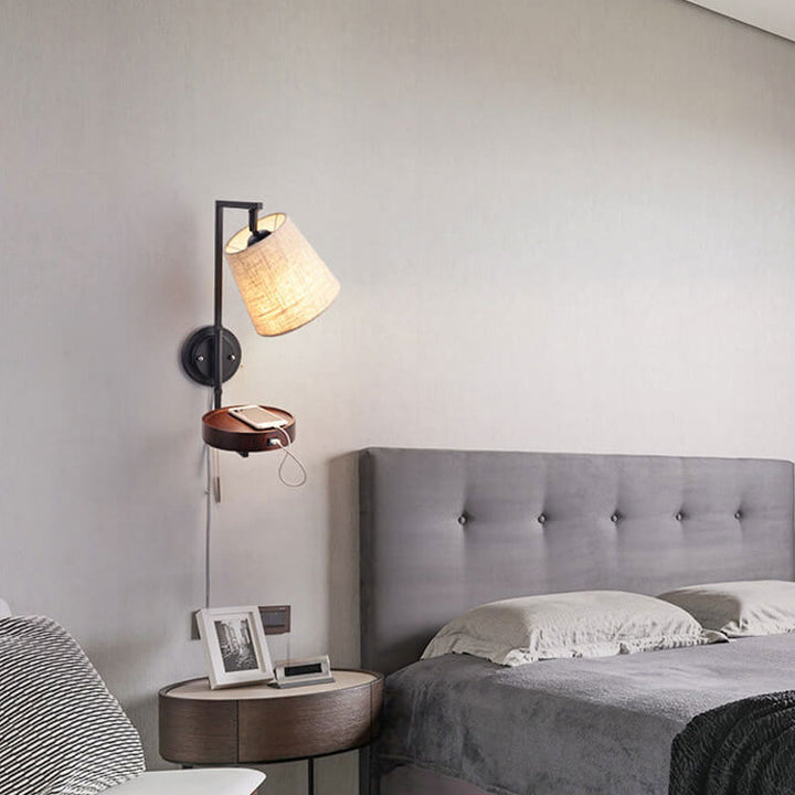Applique murale à 1 lumière en tissu de fer forgé en bois massif de luxe Nordic Light 