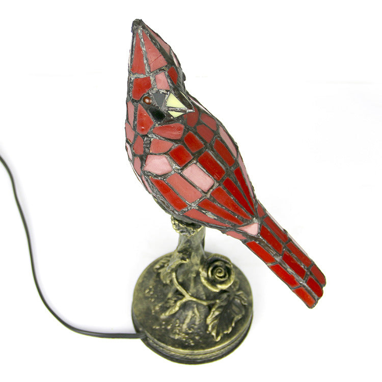 Lampe de table Tiffany à 1 lumière, oiseau rouge créatif européen 