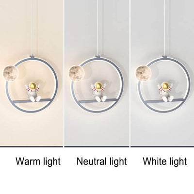 Nordic Cartoon Round Acrylic  Astronaut LED Pendant Light