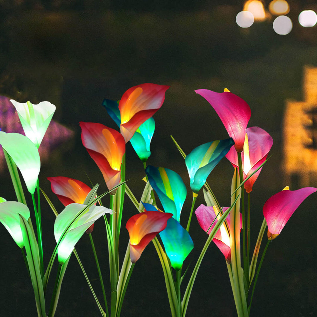 Moderne Solarpferdeschuhblume Bunte 4 LED Outdoor Garten Bodenstecker Landschaftslicht 