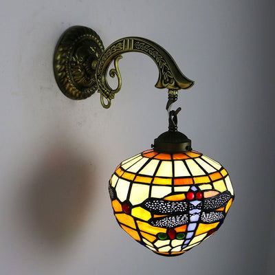 Vintage Tiffany Globe Stained Glass 1-Light Wall Sconce Lamp