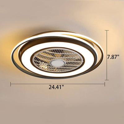 Nordic Simple Crystal Round Frame Design LED Flush Mount Ceiling Fan Light
