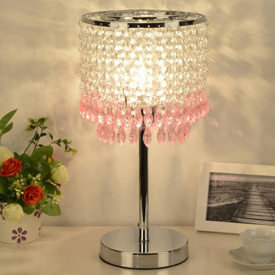 Modern Crystal Beads Colored Column 1-Light Table Lamp