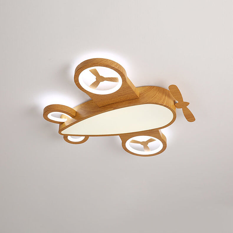 Cartoon Creative Wood Grain Aircraft LED Kids Flush Mount Ceiling Light