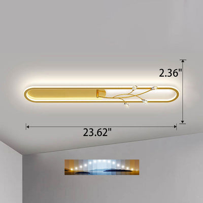 Creative Long Oval Crystal Small Flower Decoration Design LED Flush Mount Light