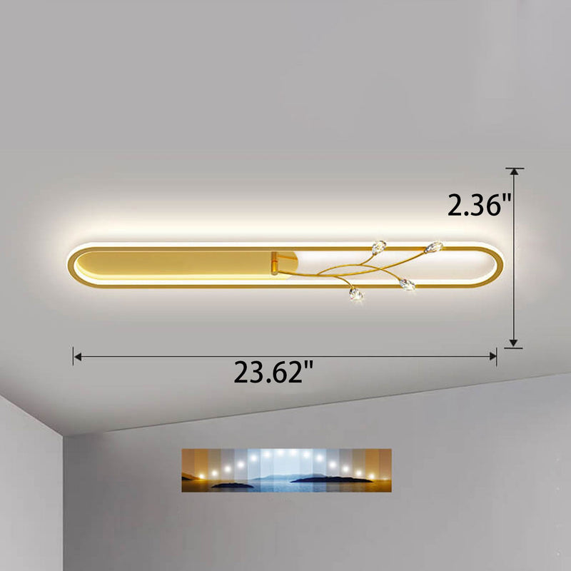 Creative Long Oval Crystal Small Flower Decoration Design LED Flush Mount Light