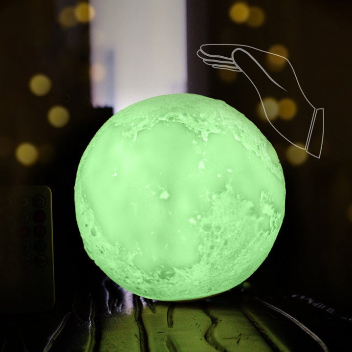 Lampe de table créative à 1 lumière LED rechargeable en forme de lune imprimée en 3D 