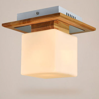 Nordic Minimalist Square Log Glass 1-Light Flush Mount Lighting