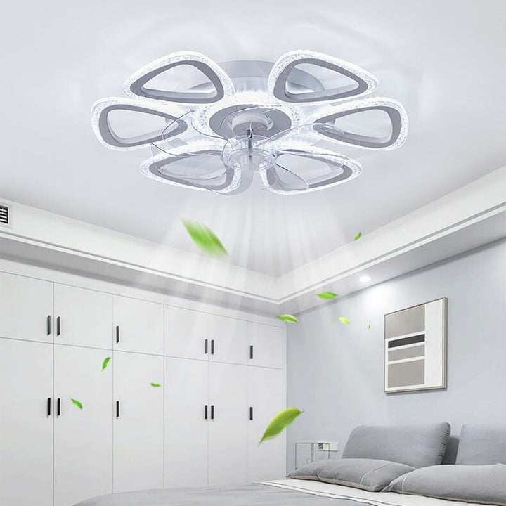 Scandinavian Modern Minimalist Flower Petals Iron Acrylic Plastic LED Flush Mount Ceiling Fan Light