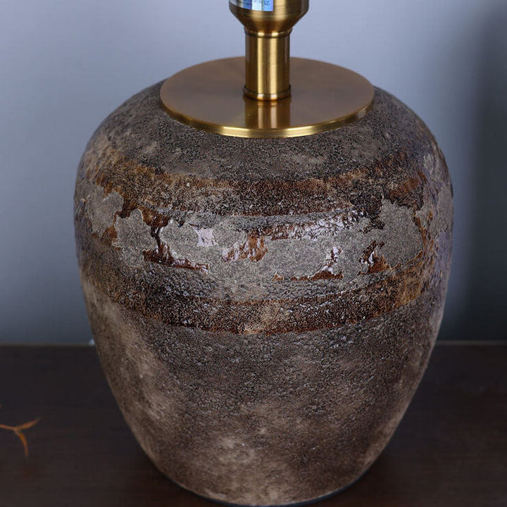 Chinesische Retro-Vase Basis Keramik Leinen 1-Licht Tischlampe 