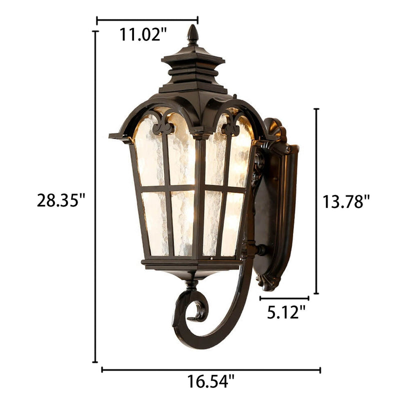 European Retro Glass Aluminum Lantern Outdoor Waterproof 1-Light Wall Sconce Lamp