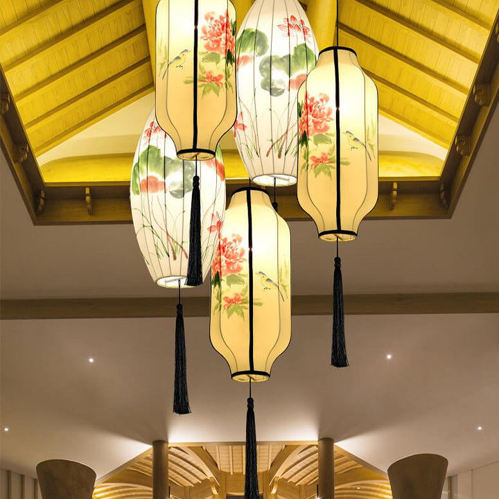 Lanterne ovale antique orientale faite à la main en tissu 1 lumière suspendue 