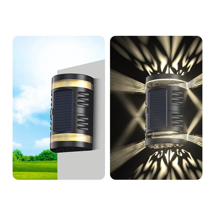 Moderne minimalistische Solar-Wandleuchte mit Hohlmuster für den Außenbereich, wasserdichte LED-Wandleuchte für Terrasse 