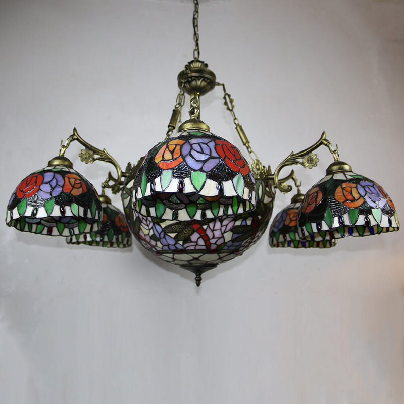 European Tiffany Vintage 9-Light Island Light Chandelier