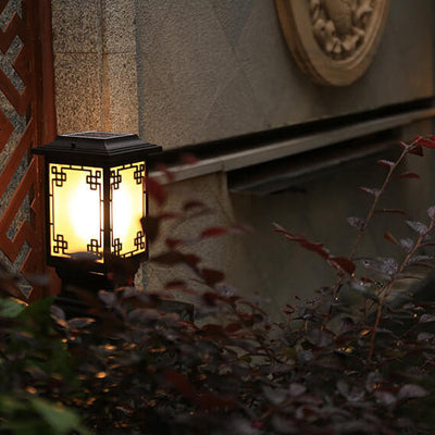 Solar Chinesisches Fenster Quadrat Post Head 1-Licht Wasserdichte Garten Landschaft Licht 