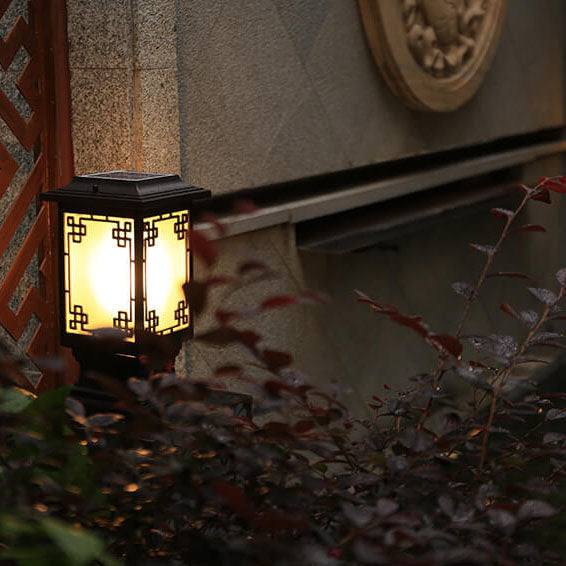 Solar Chinesisches Fenster Quadrat Post Head 1-Licht Wasserdichte Garten Landschaft Licht 
