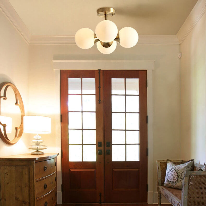 Plafonnier semi-encastré à 4 lumières en verre et laiton de luxe moderne 