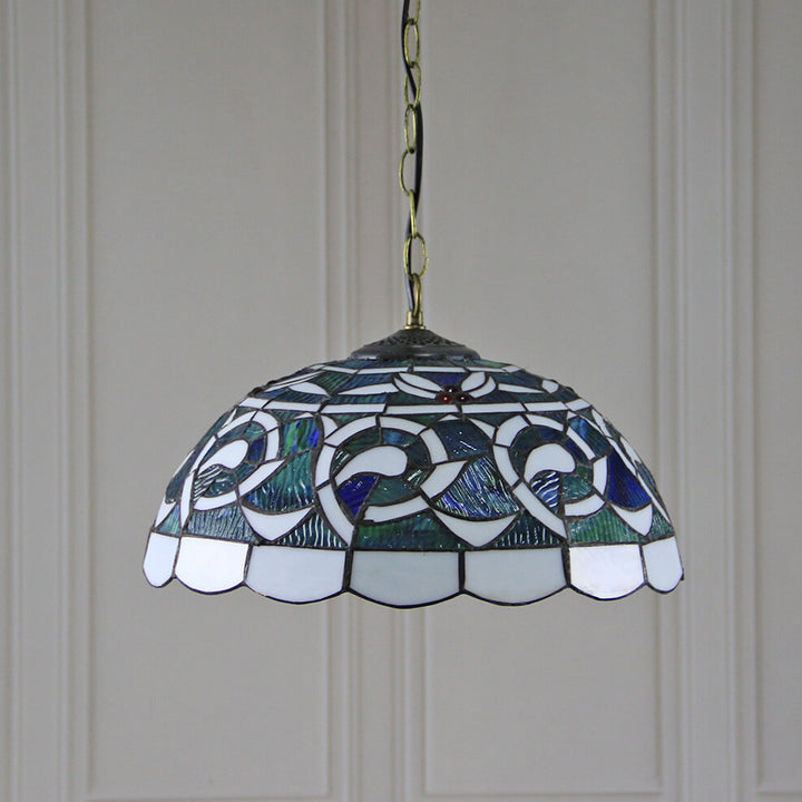 Lámpara colgante de 1 luz con cúpula de vidrio teñido estilo Tiffany Rustic 