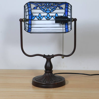 Tiffany Floral Butterfly Stained Glass 1-Light Bank Zipper Table Lamp