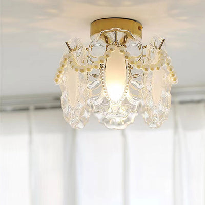 French Light Luxury Petal Pearl Glass 1-Light Flush Mount Ceiling Light