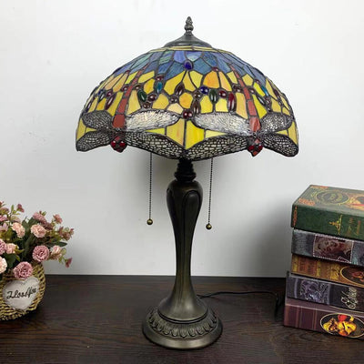 Lampe de Table en Verre Tiffany Européenne à Fleurs avec 2 Lumières 