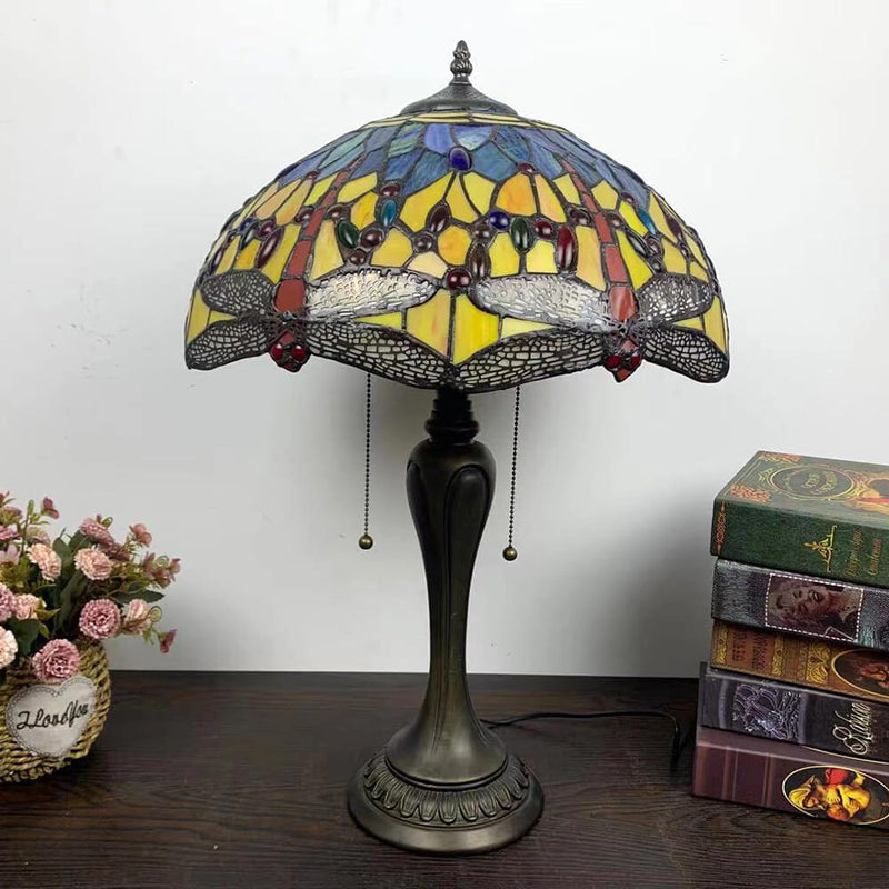Lampe de Table en Verre Tiffany Européenne à Fleurs avec 2 Lumières 