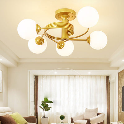 Nordic Light Luxury Glass Ball Spiral Design 3/5 Light Semi-Flush Mount Ceiling Light