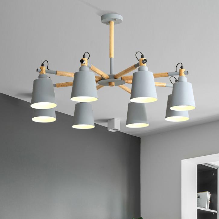 Nordic Modern Fashion Creative Solid Wood Macaron 3/6/8 Lights Chandeliers